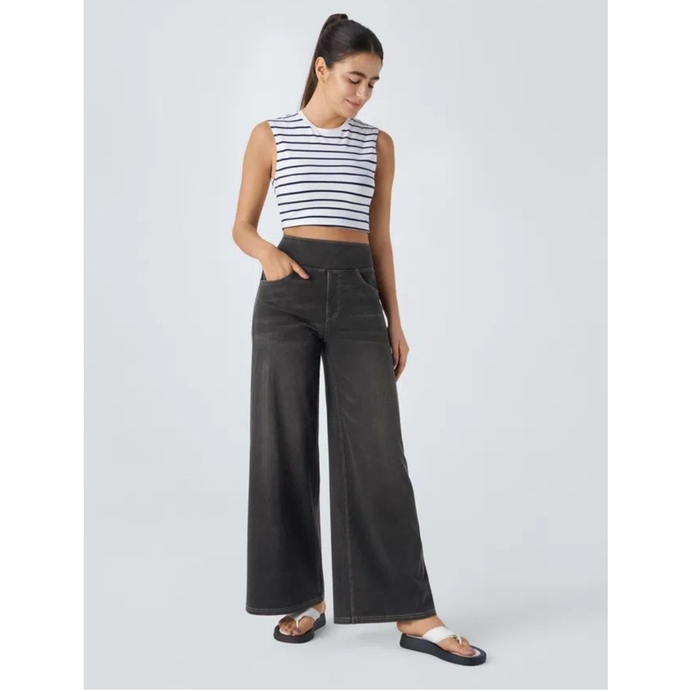 Halara Flex High Waisted Pockets Baggy Wide Leg Washed Casual Jeans Petite Large